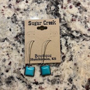 NWT. Turquoise Square Dangle Earrings